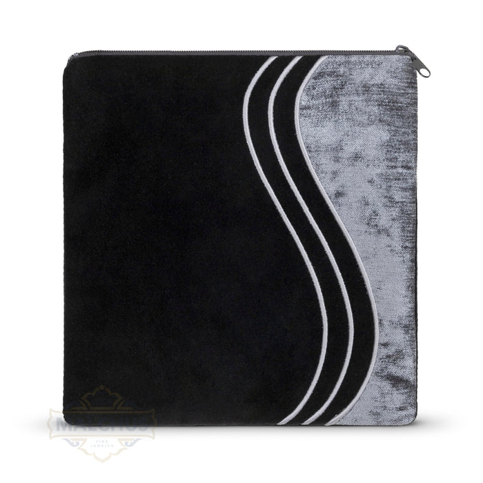 Black velvet tallis and tefillin bag with crushed grey velvet, design #880 | Judaica Square Lakewood