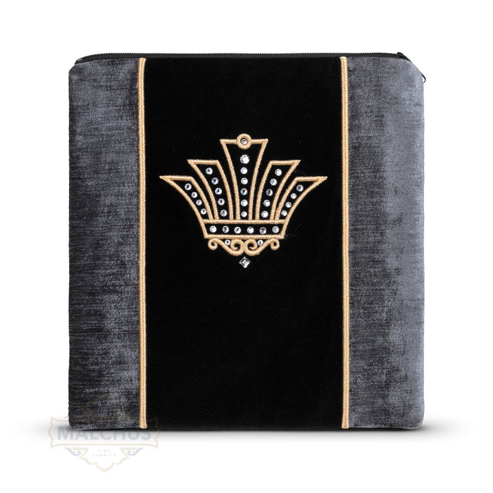 Black velvet tallis and tefillin bag with gold embroidery, design #890 | Judaica Square Lakewood