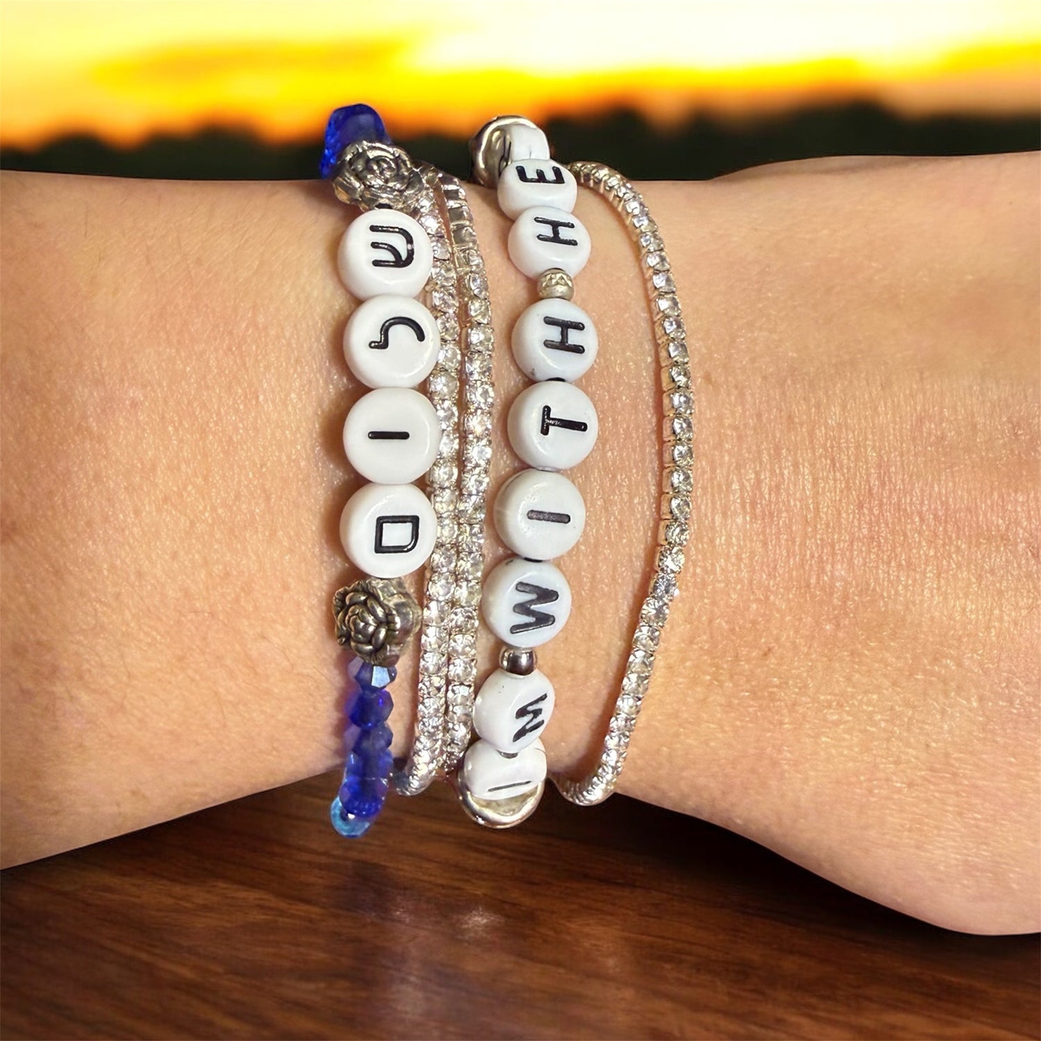 Shalom bracelet — Hebrew peace lettering with gemstone, pearl and mixed metal beads | Judaica Square Lakewood (view 7)