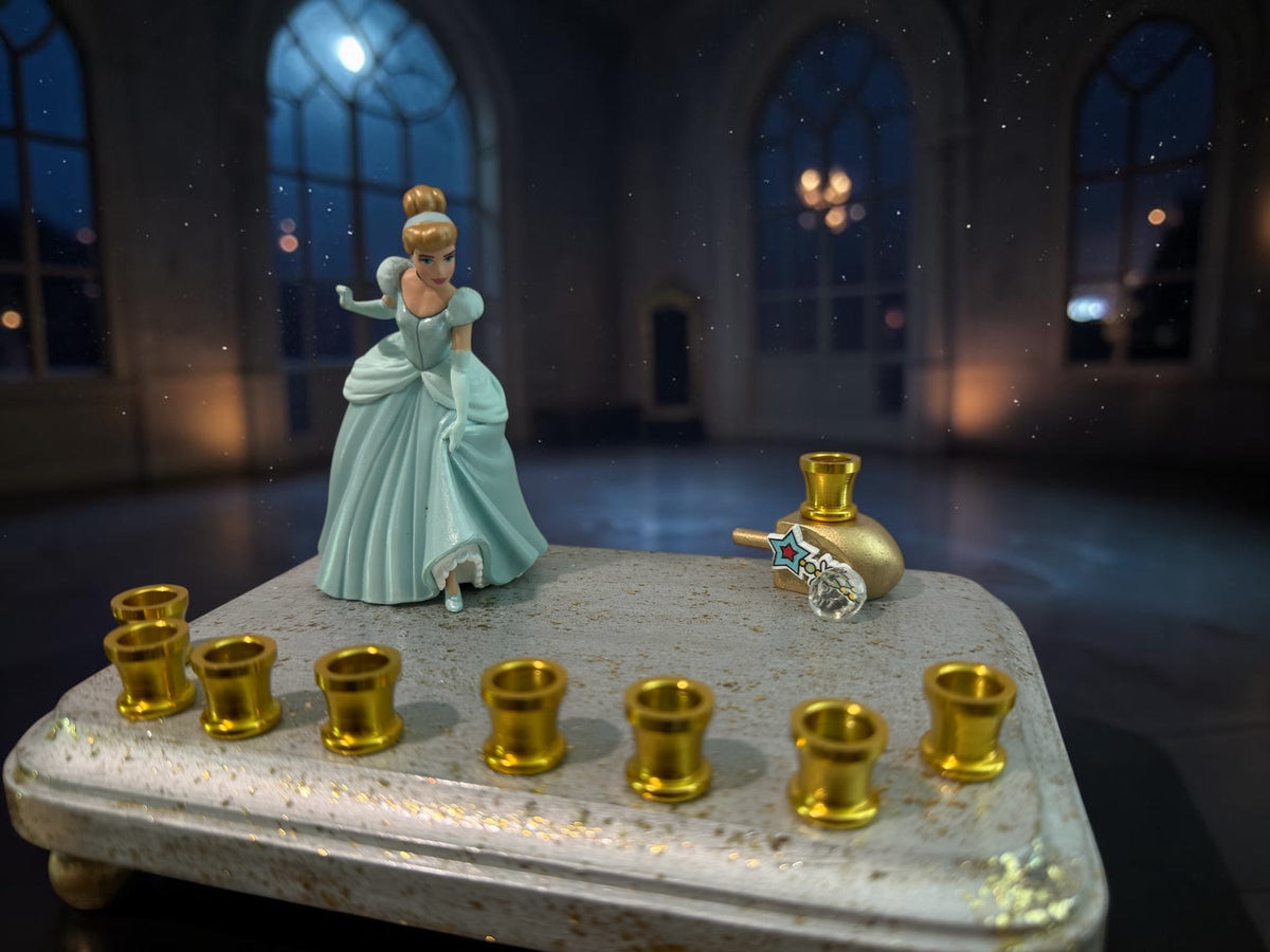 Cinderella menorah — Disney princess figurine on silver base with nine gold cups | Judaica Square Lakewood (view 8)