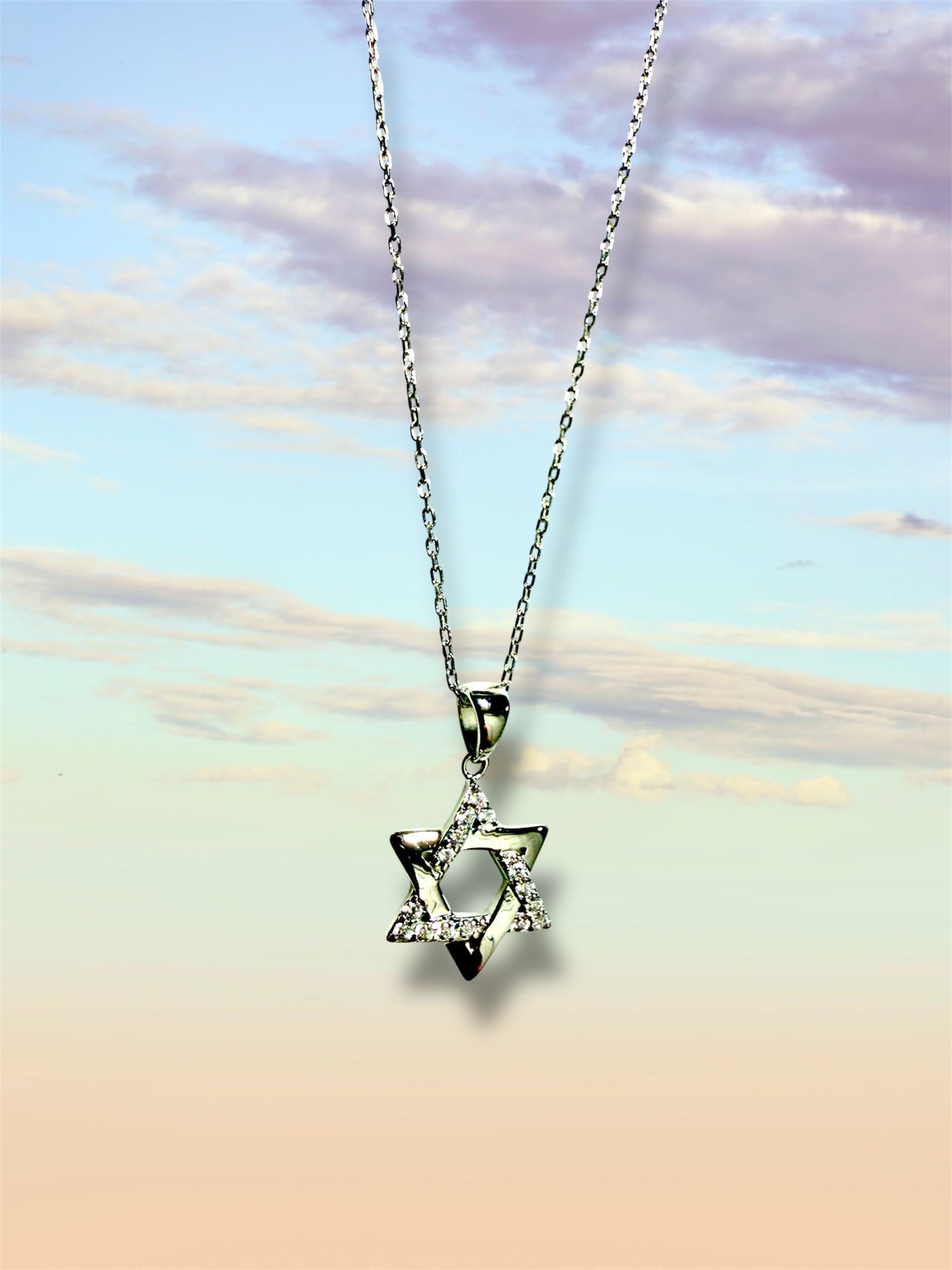Interwoven sterling Star of David pendant lined with cubic zirconia | Judaica Square Lakewood (view 5)