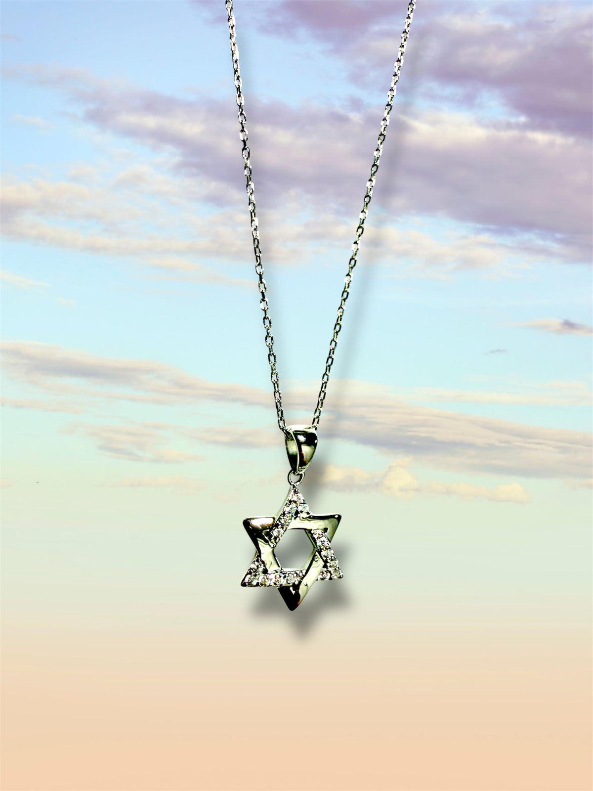 Interwoven sterling Star of David pendant lined with cubic zirconia | Judaica Square Lakewood (view 5)