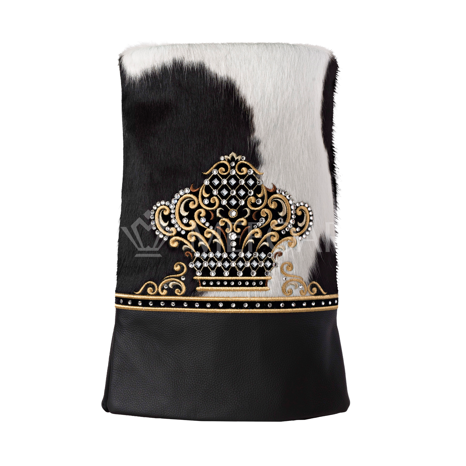 Fur and Leather Torah Mantle - Style 3334 - Black and White - Image 2