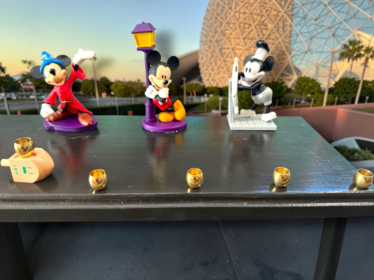 Mickey Mouse anniversary menorah — row of repurposed Disney figures with brass cups | Judaica Square Lakewood (view 6)