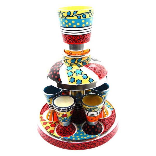 Hadarya Hand Painted Kiddush Fountain-6 Cups-Colorful  (SHB-HDR9102)