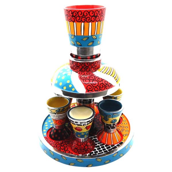 Hadarya Hand Painted Kiddush Fountain-6 Cups-Colorful  (SHB-HDR9103)