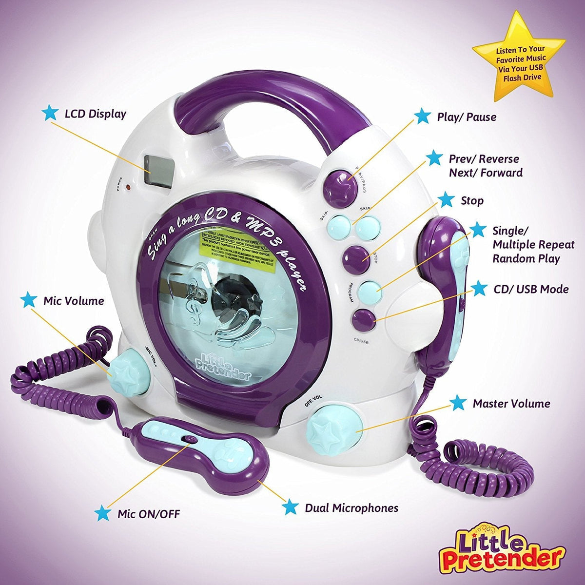 Little Pretender Kids Karaoke Machine - CD & MP3 Player with 2 Mics — product view, view 2 | Judaica Square Lakewood