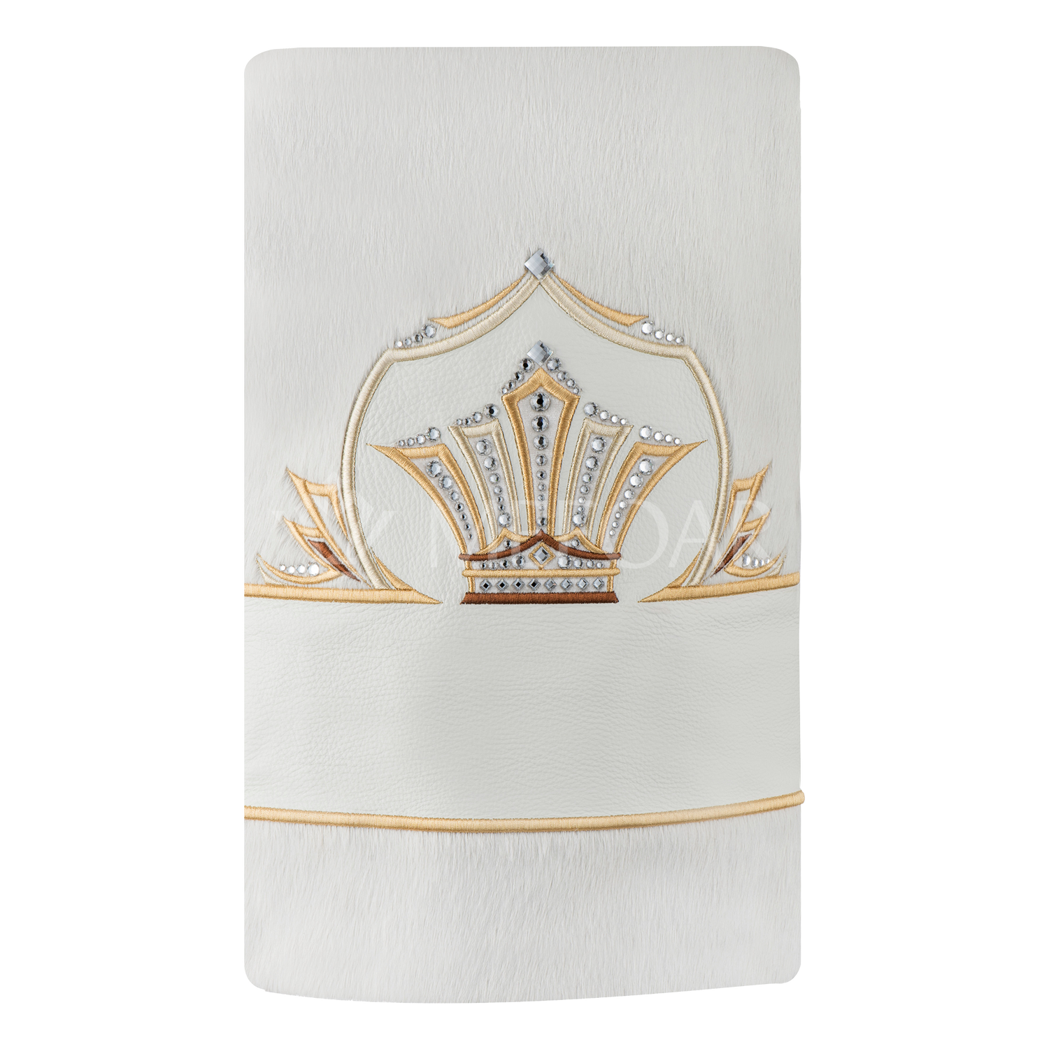 Fur an Leather Torah Mantle - Style 435 -White and Gold - Image 2