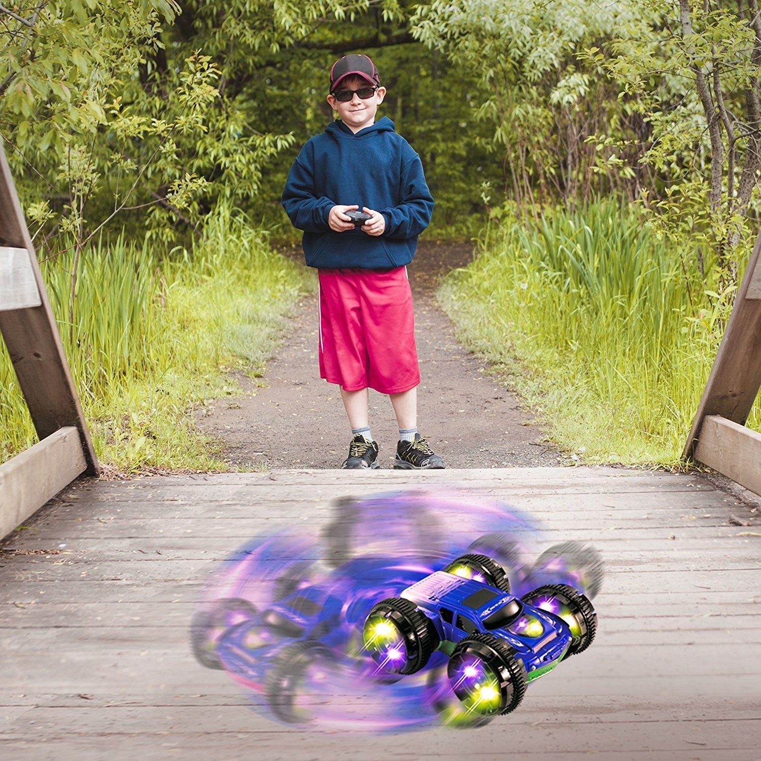 KidiRace RC 360 Stunt Car, Blue - Double-Sided Remote Control Car — product view, view 2 | Judaica Square Lakewood