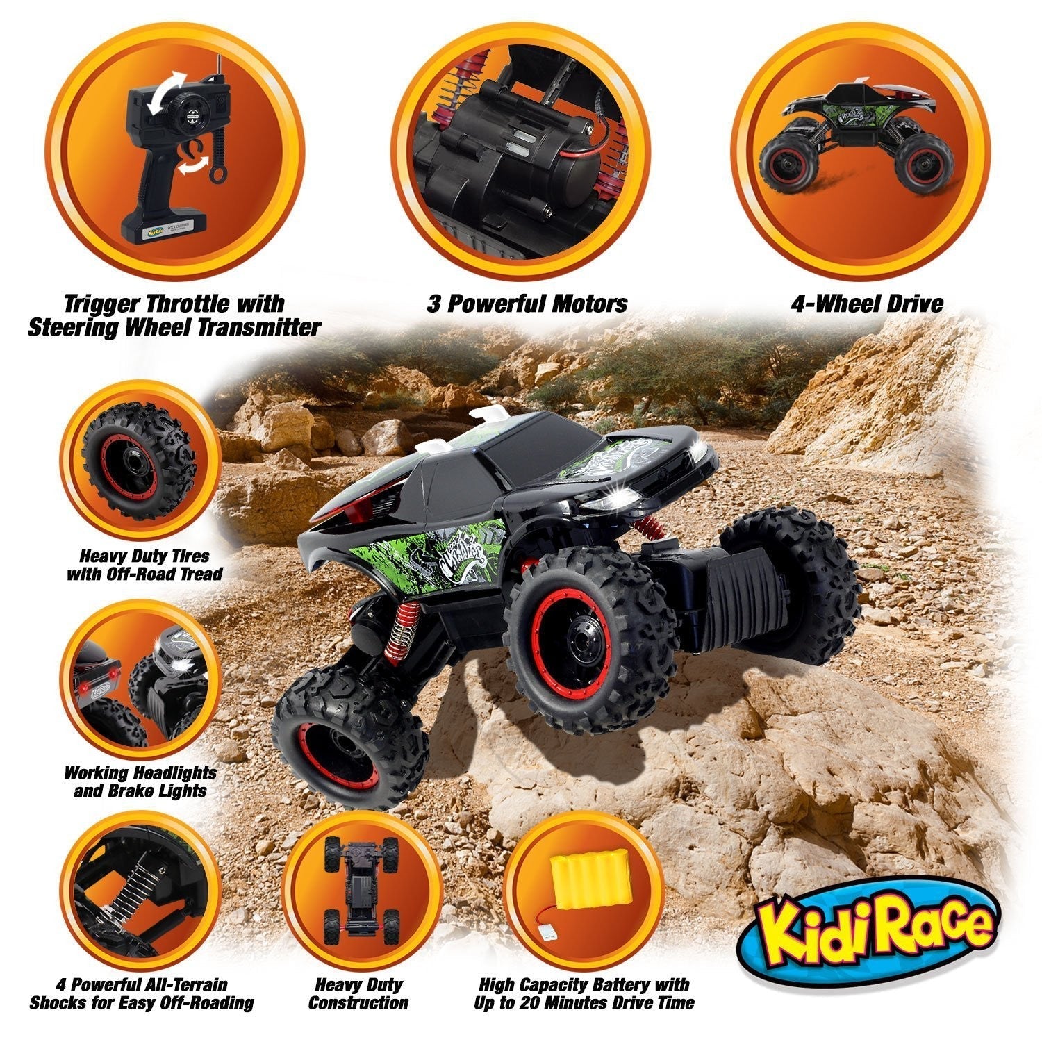 KidiRace All-Terrain RC Rock Crawler, Black — truck, view 2 | Judaica Square Lakewood
