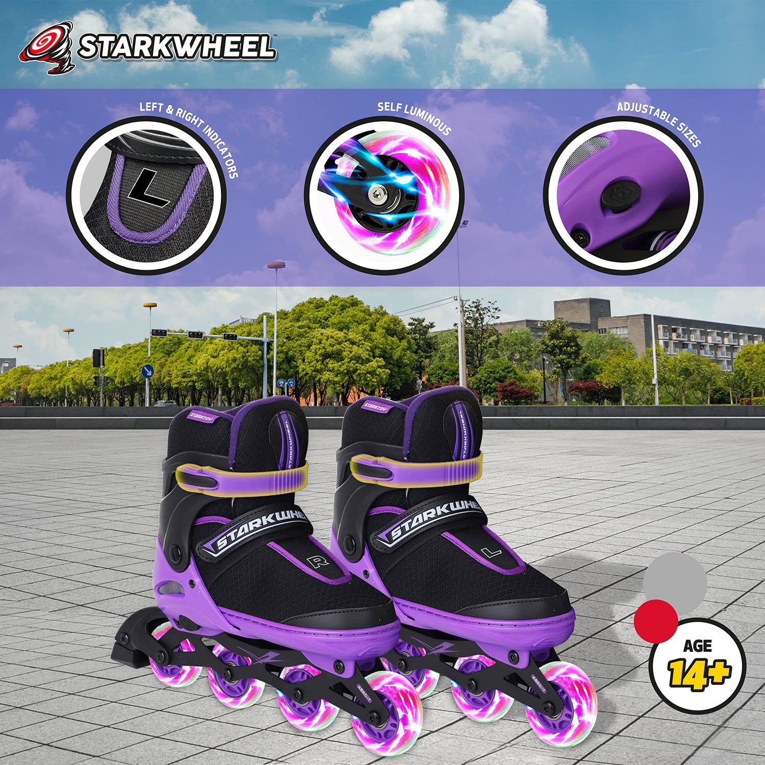 StarkWheel Roller Skate Shoes for Kids - Light-Up Wheels, Adjustable — skates, view 3 | Judaica Square Lakewood