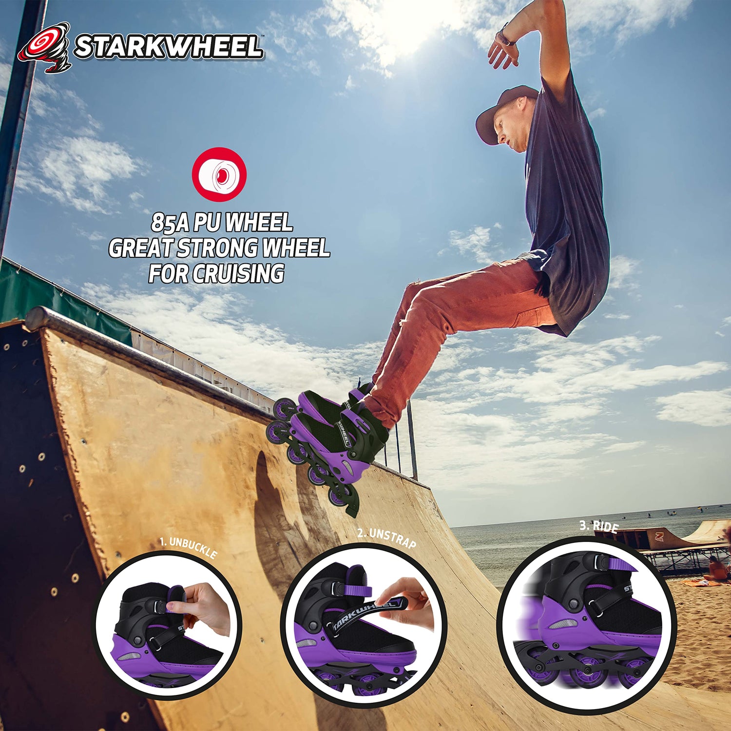 StarkWheel Roller Skate Shoes for Kids - Light-Up Wheels, Adjustable — skates, view 4 | Judaica Square Lakewood