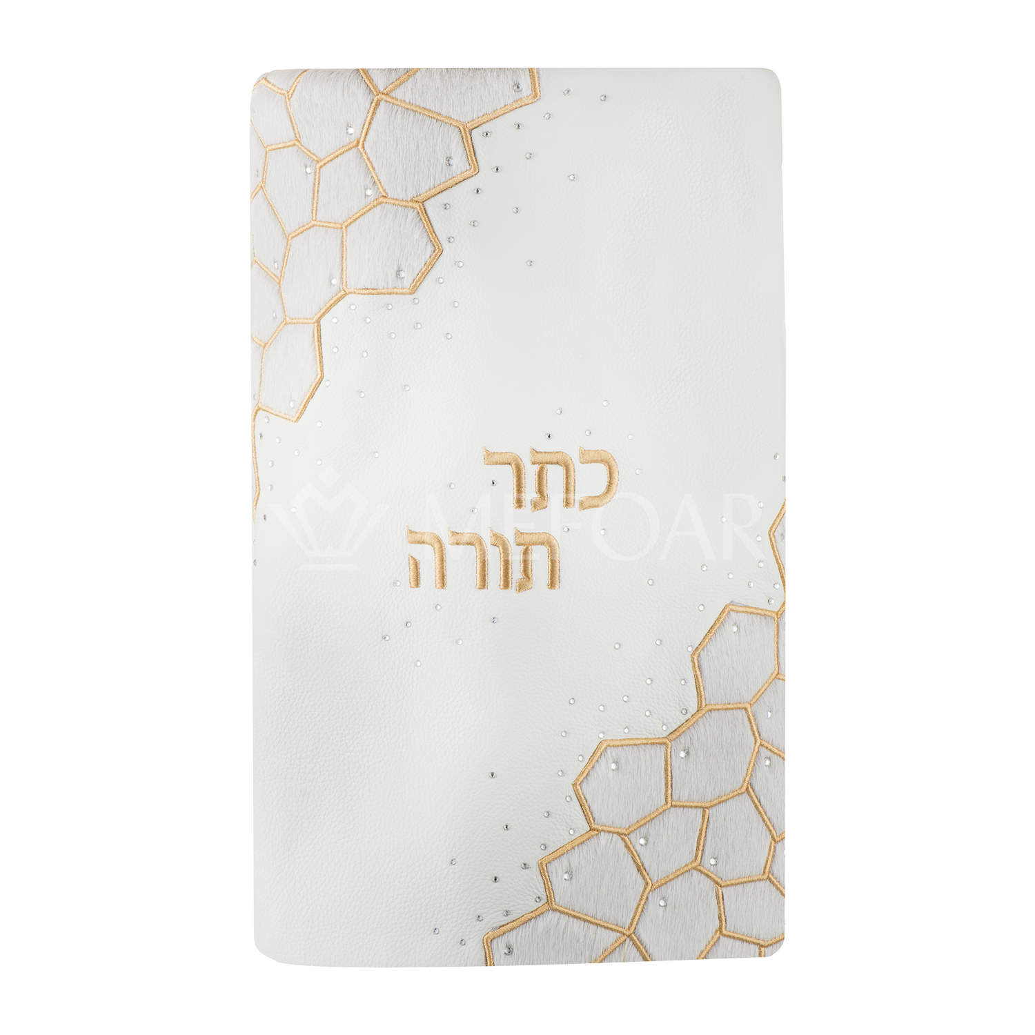 Fur an Leather Torah Mantle - Style 440 -White and Gold - Image 2