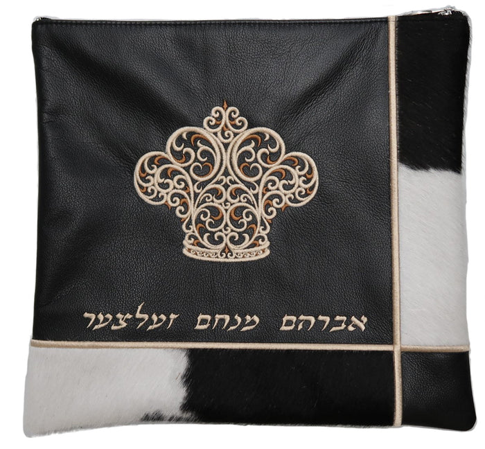 Prestige Leather Tallit & Tefillin Bag — Crown Design, Supreme Collection (590G-BK2)