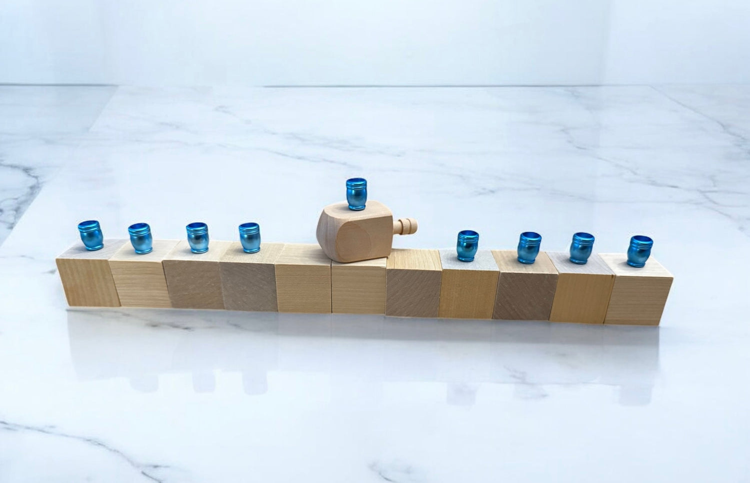 Block menorah kit — birch cubes, wooden dreidel, acrylic paints and aluminum candle cups | Judaica Square Lakewood (view 8)