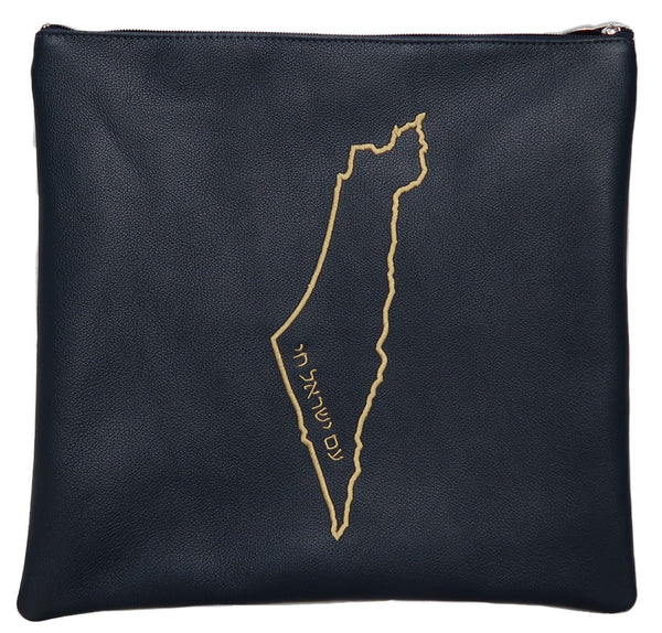 Prestige Leather Tallit & Tefillin Bag — Am Yisrael Chai Design, Classic Collection (975B-CO)