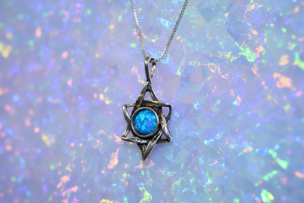 Sterling Star of David pendant with deep blue lapis lazuli stone | Judaica Square Lakewood (view 4)