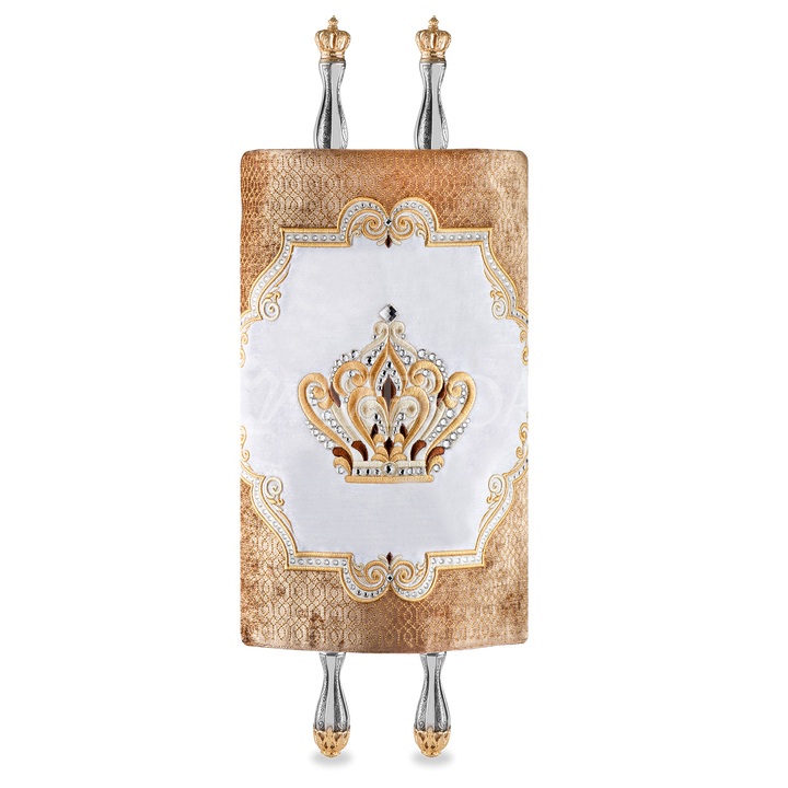 Velvet Torah Mantle - Style #811 - White and Gold