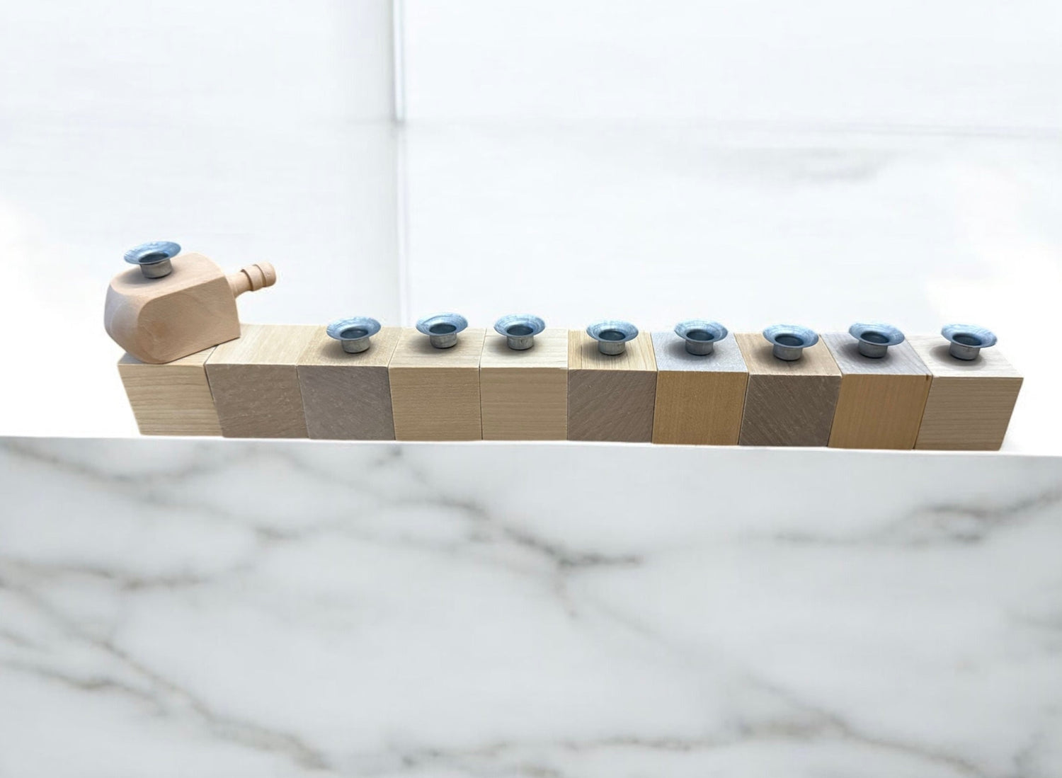 Block menorah kit — birch cubes, wooden dreidel, acrylic paints and aluminum candle cups | Judaica Square Lakewood (view 5)