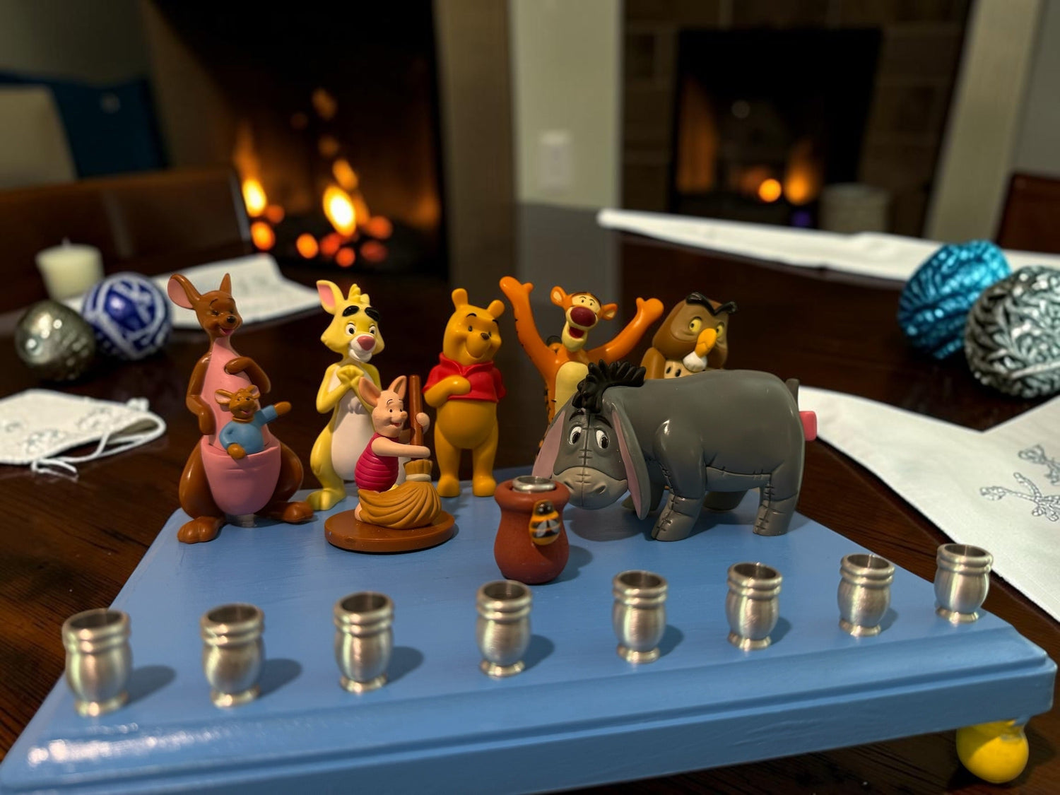 Classic Winnie the Pooh Menorah — Pooh and Tigger figures with honey pot shamash | Judaica Square Lakewood (view 4)