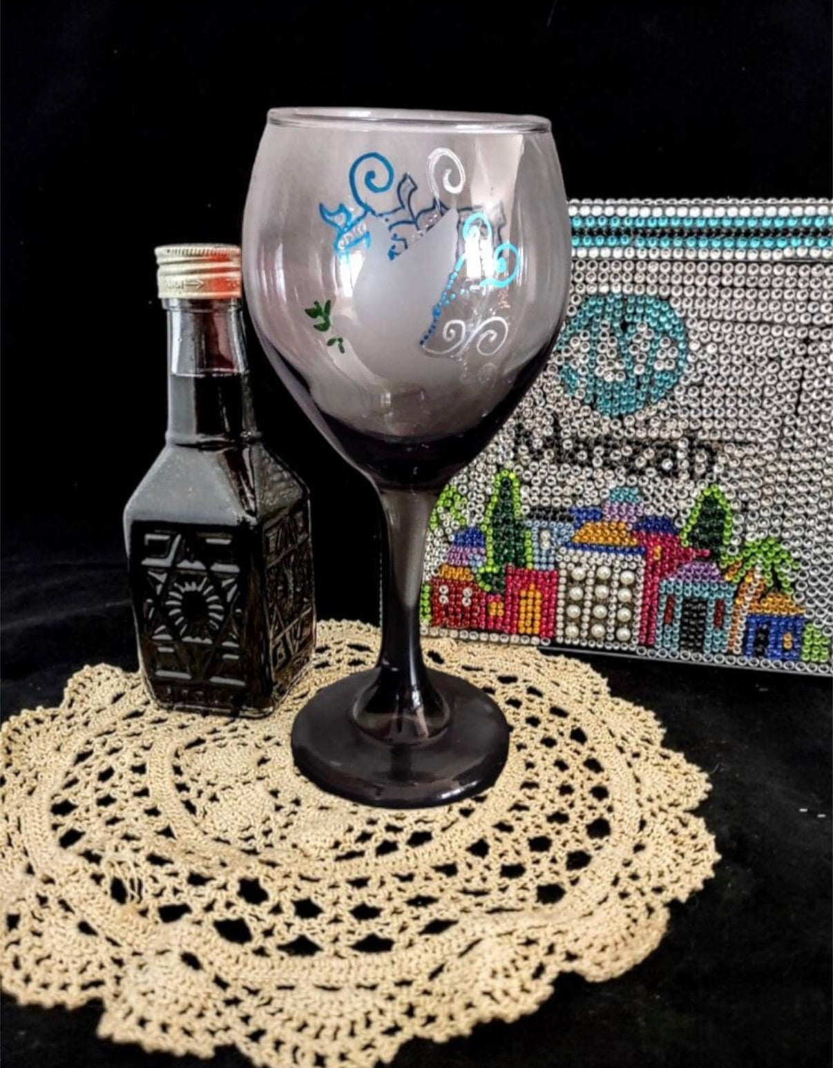Dark frosted Seder glasses — Miriam, Elijah and kiddush cup trio | Judaica Square Lakewood (view 5)