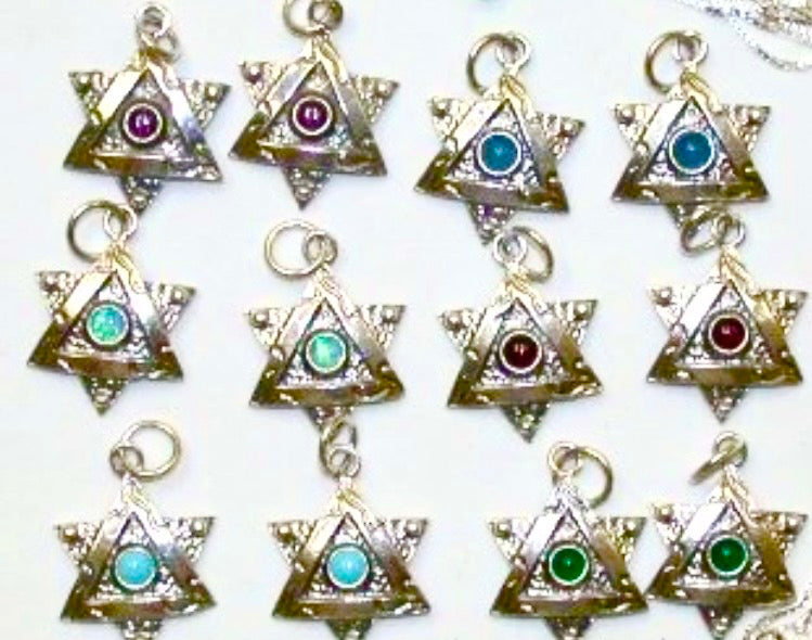Sterling Star of David pendant with turquoise gemstone center | Judaica Square Lakewood (view 10)