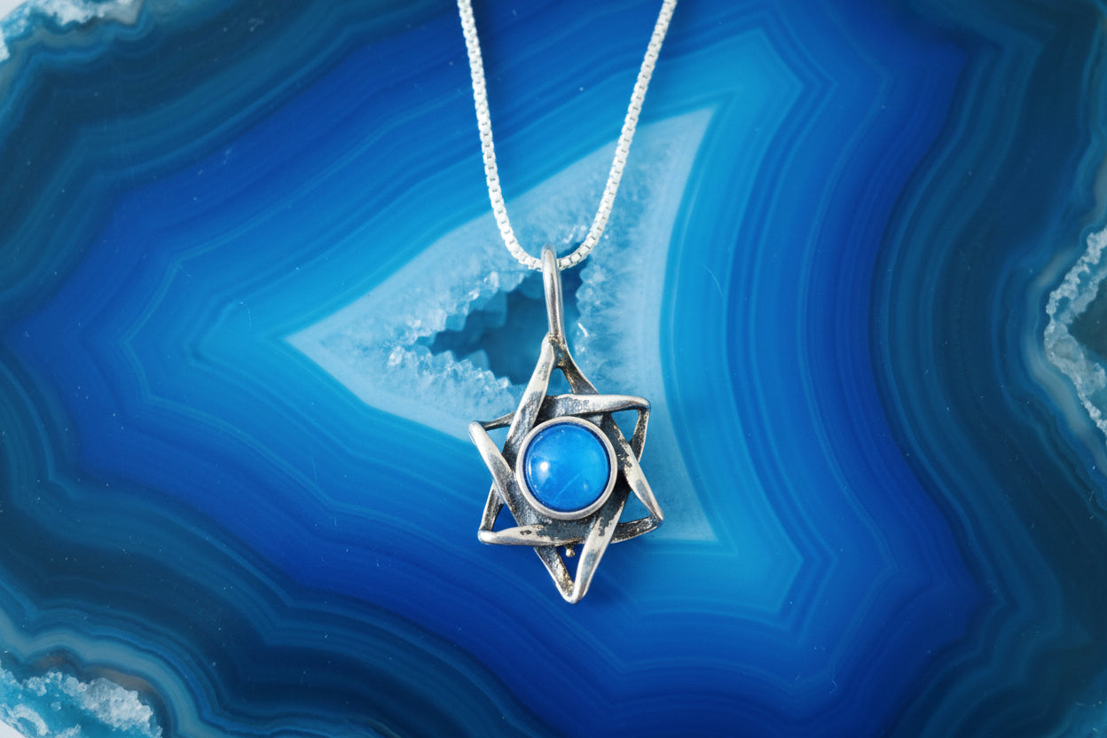 Sterling Star of David pendant with deep blue lapis lazuli stone | Judaica Square Lakewood (view 6)