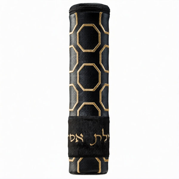 Honeycomb Scroll Megilla Case Black Leather #1285