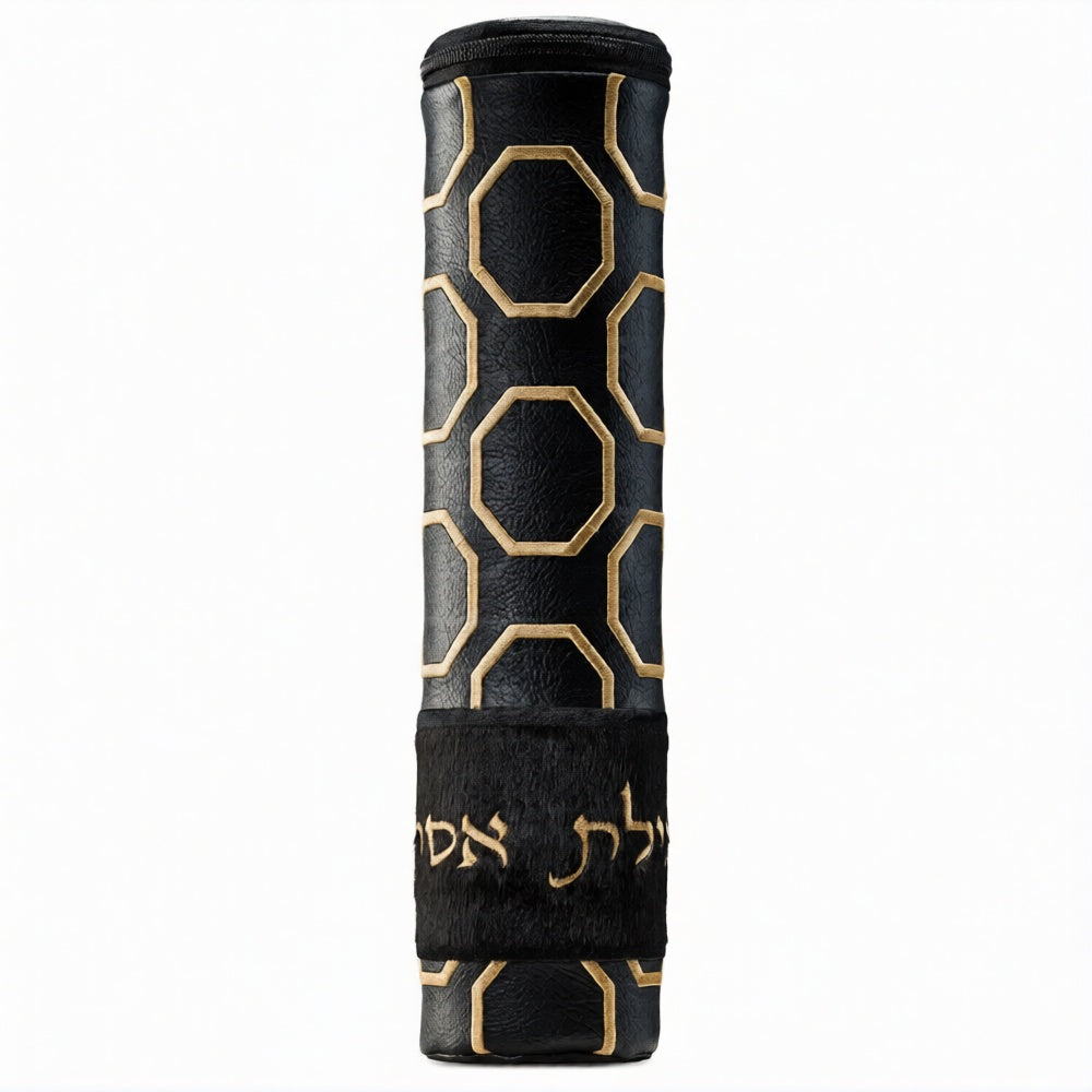 Honeycomb Scroll Megilla Case Black Leather #1285