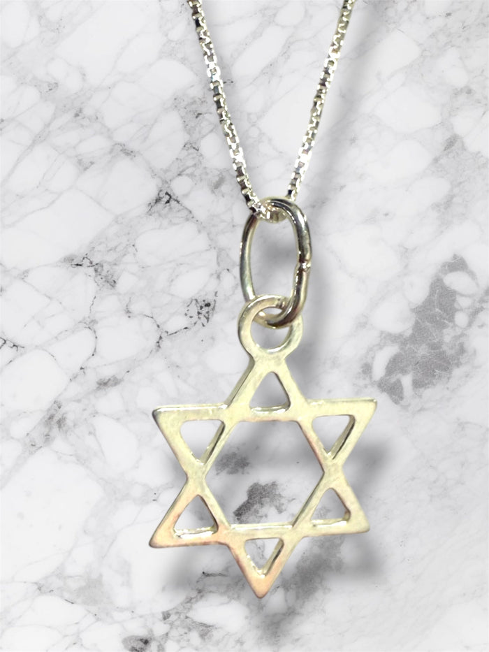 Classic sterling silver Star of David pendant on a 16 inch box chain | Judaica Square Lakewood