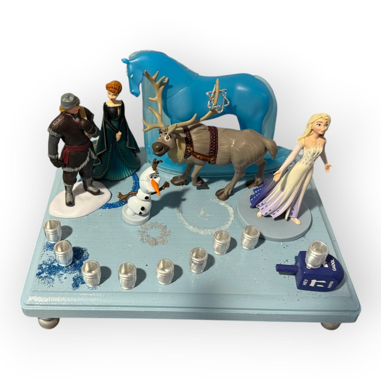 Frozen Menorah — Anna and Elsa figures with glitter dreidel shamash | Judaica Square Lakewood (view 18)