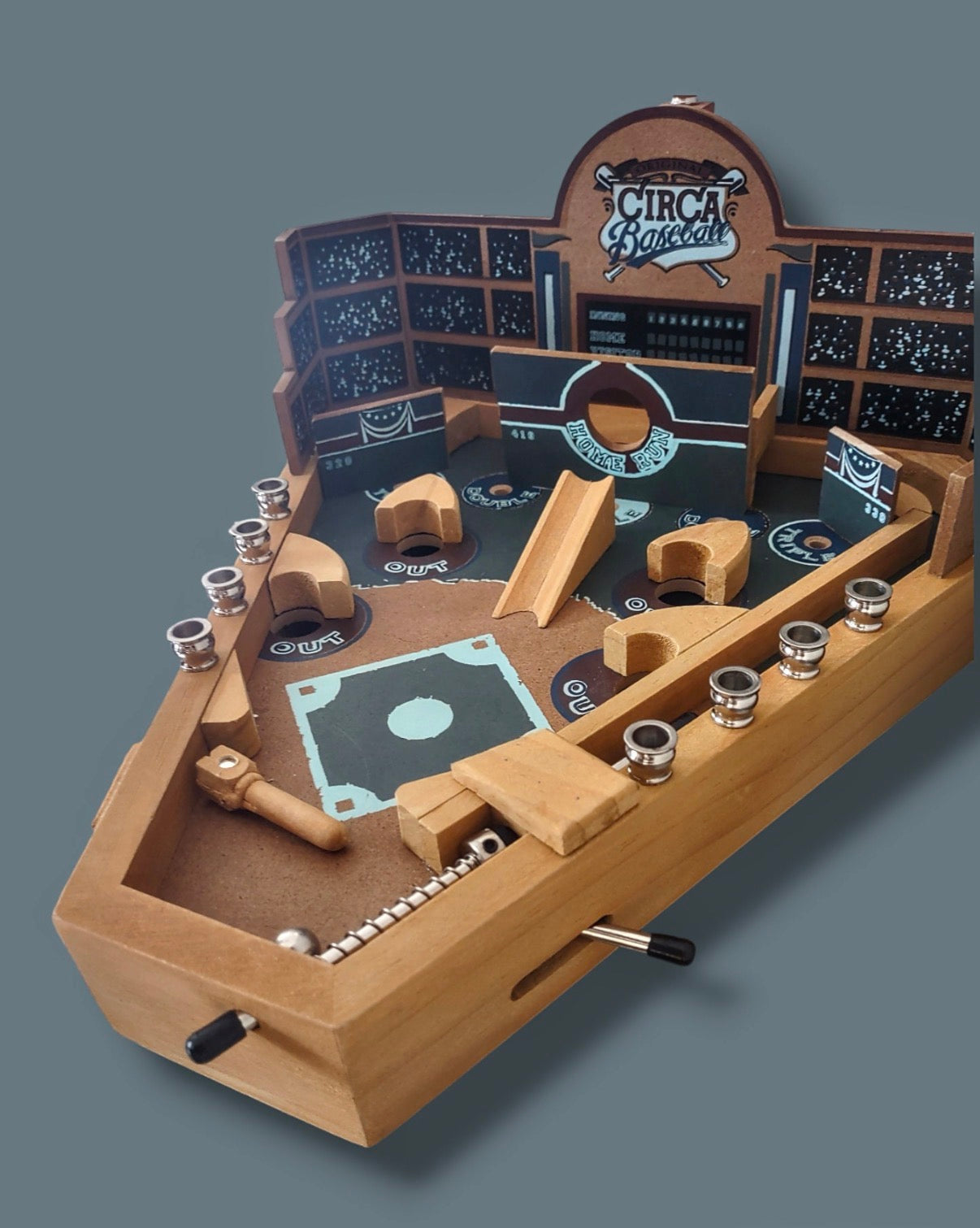 Pinball machine menorah — vintage game body with brass candle cups and silver marbles | Judaica Square Lakewood (view 3)