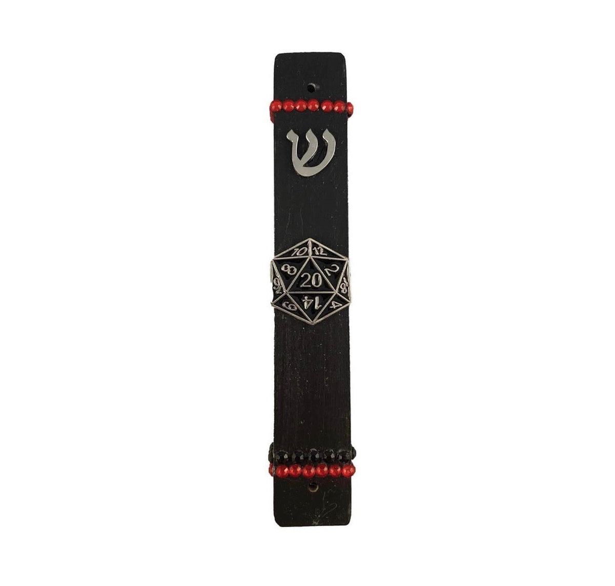 D20 dice mezuzah case — black wood case with Dungeons and Dragons die and rhinestones | Judaica Square Lakewood (view 8)