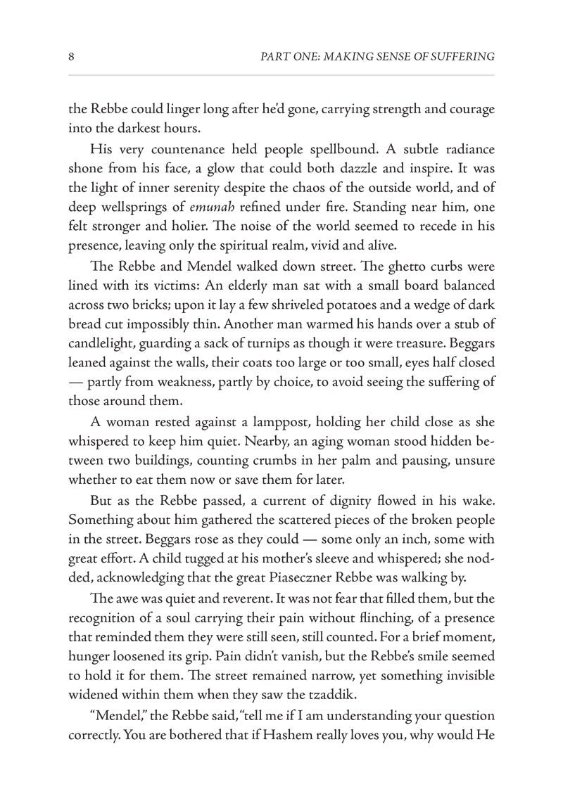 Text page, Chapter 2 — the Rebbe and Mendel walk and talk about a mother's love