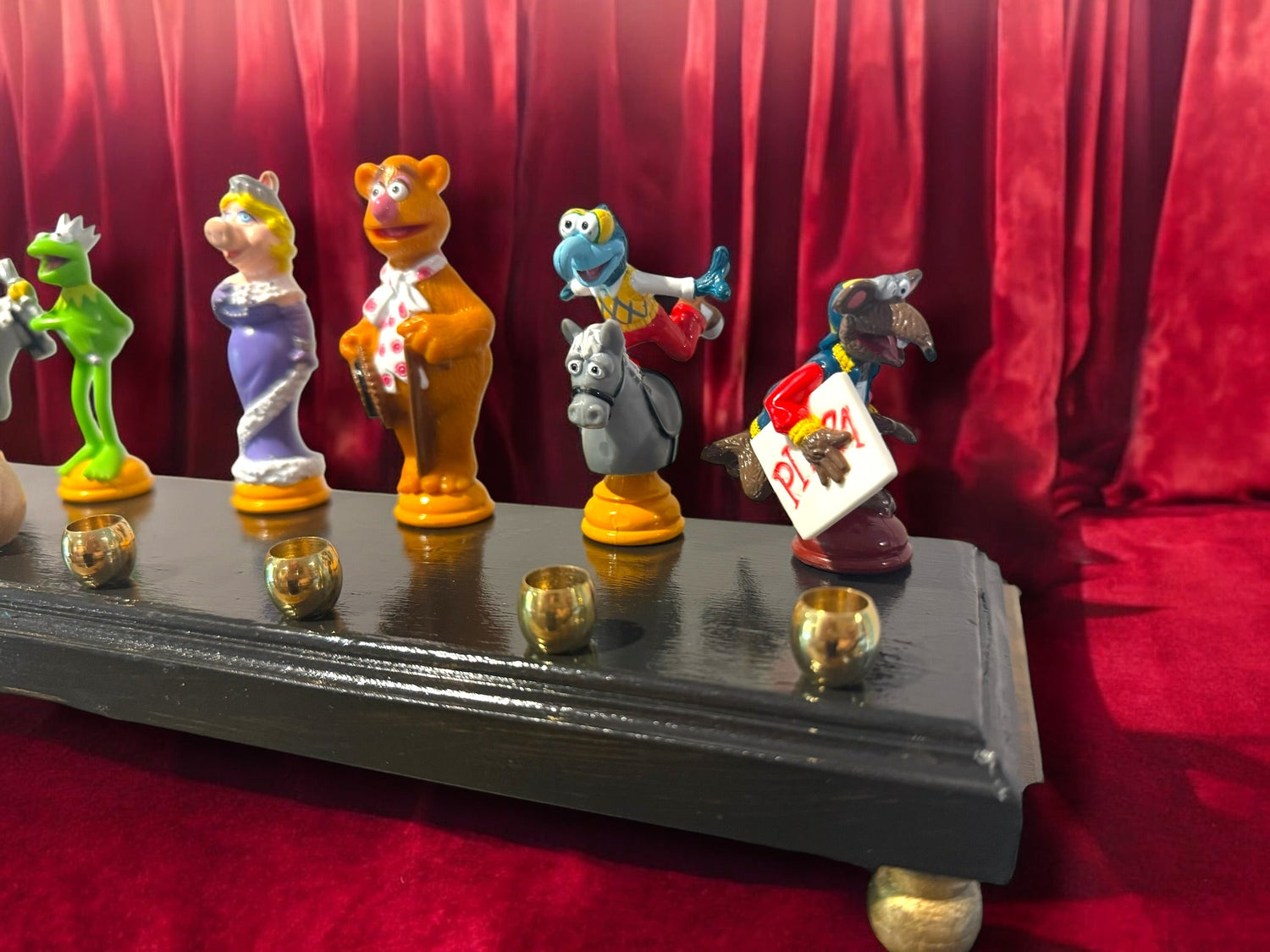 Muppets cast menorah — nine repurposed Muppets figures along a long plaque with brass cups | Judaica Square Lakewoo (view 23)