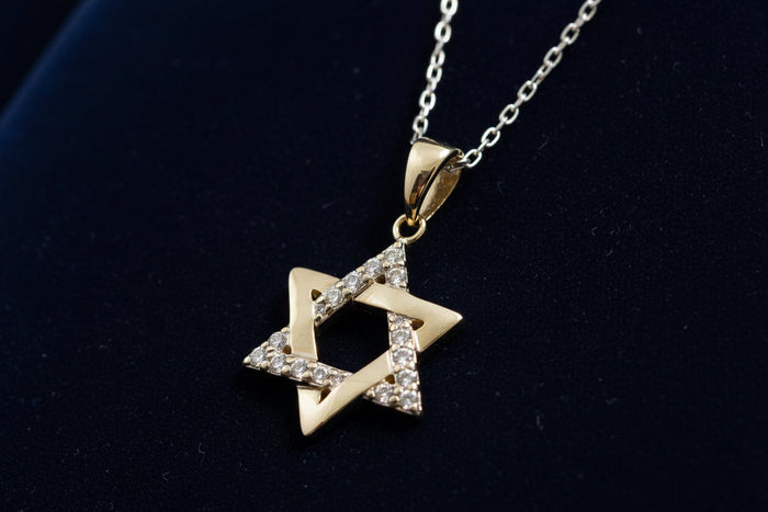 Interwoven sterling Star of David pendant lined with cubic zirconia | Judaica Square Lakewood
