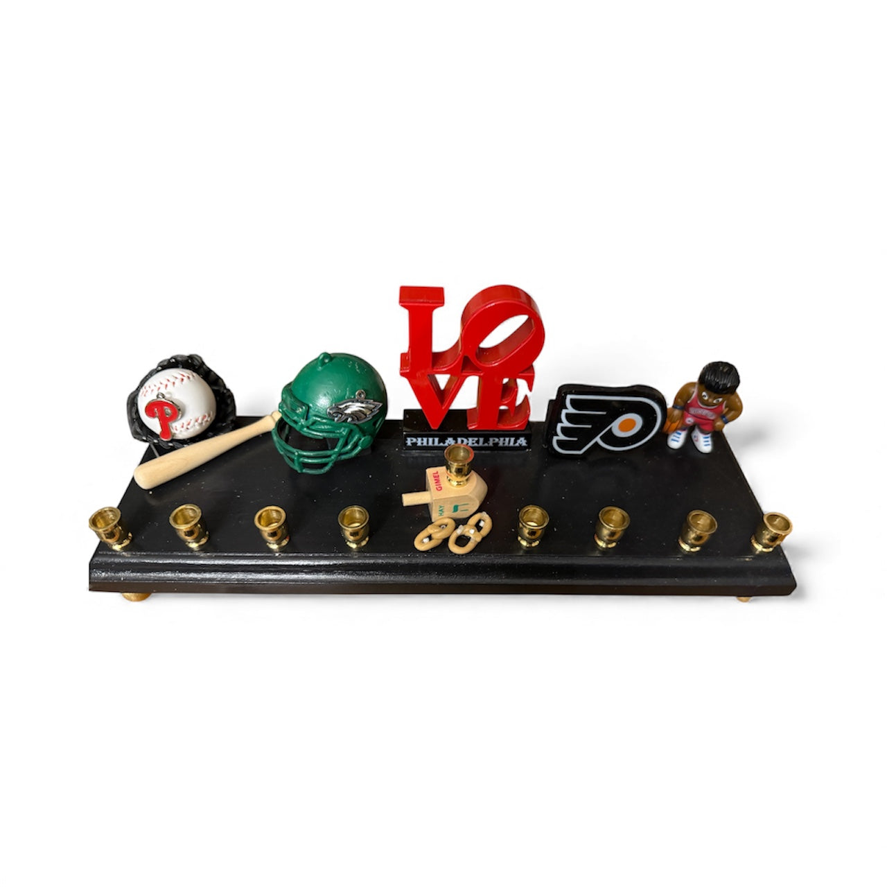 Philly sports menorah — Eagles, Phillies and Flyers charms with clay cheesesteak | Judaica Square Lakewood (view 7)