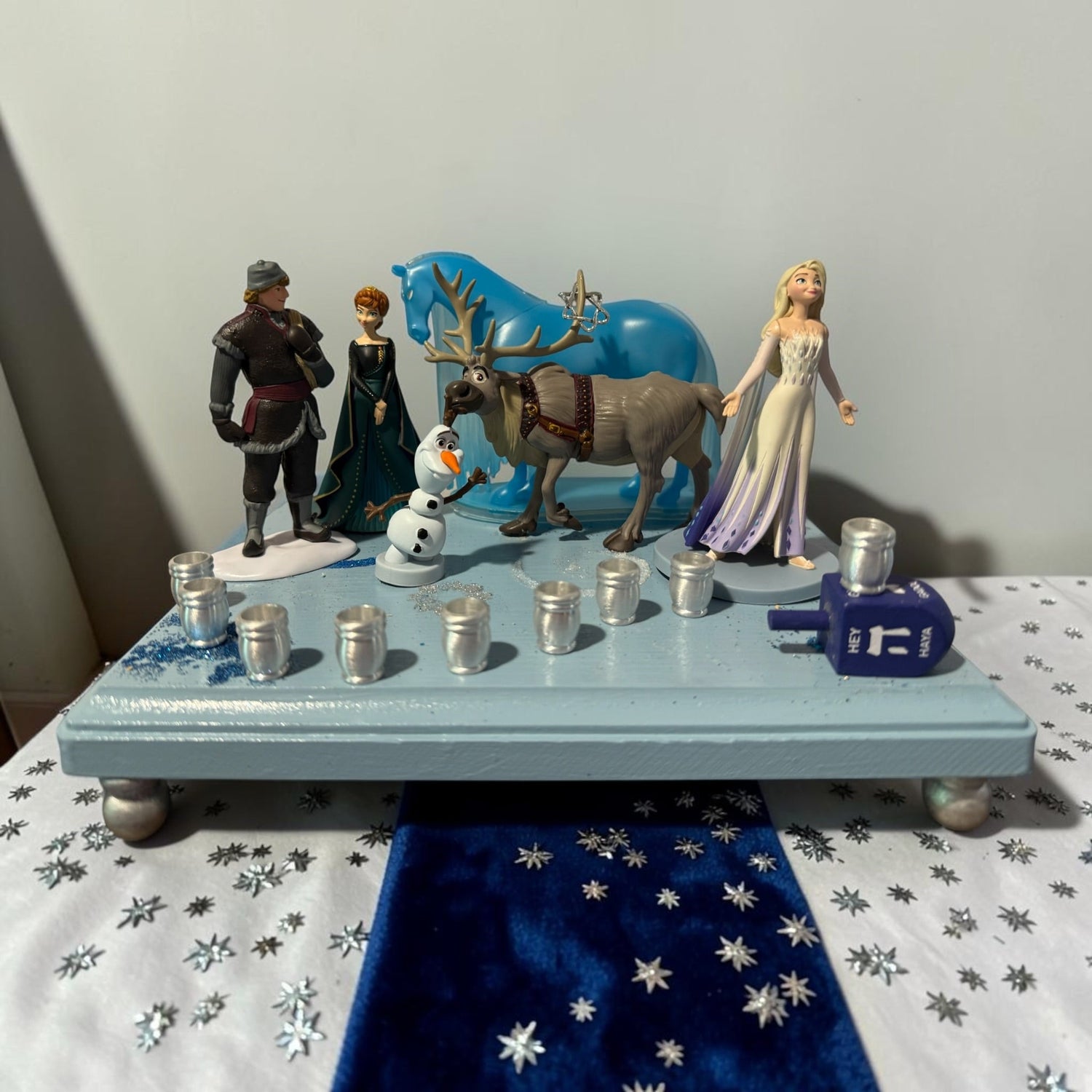Frozen Menorah — Anna and Elsa figures with glitter dreidel shamash | Judaica Square Lakewood (view 5)