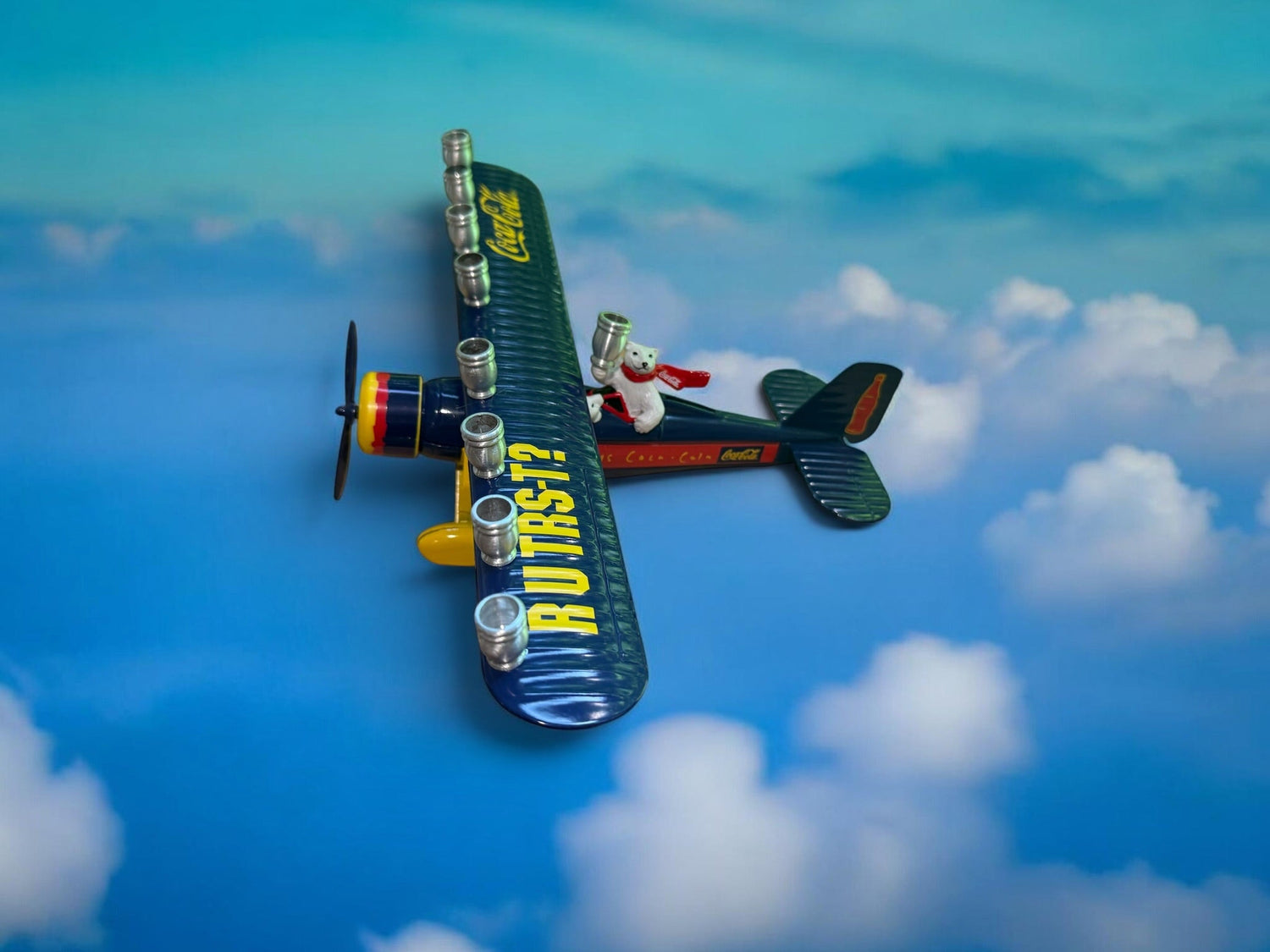 Vintage Airplane Menorah — die-cast metal plane bank fitted with aluminum cups | Judaica Square Lakewood (view 15)