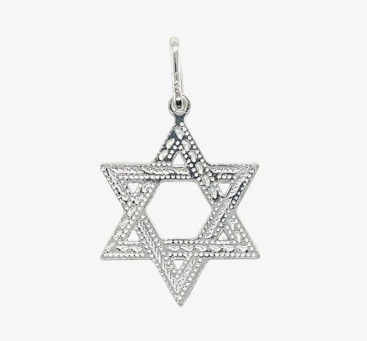 Etched sterling silver Star of David pendant on a figaro chain necklace | Judaica Square Lakewood (view 6)