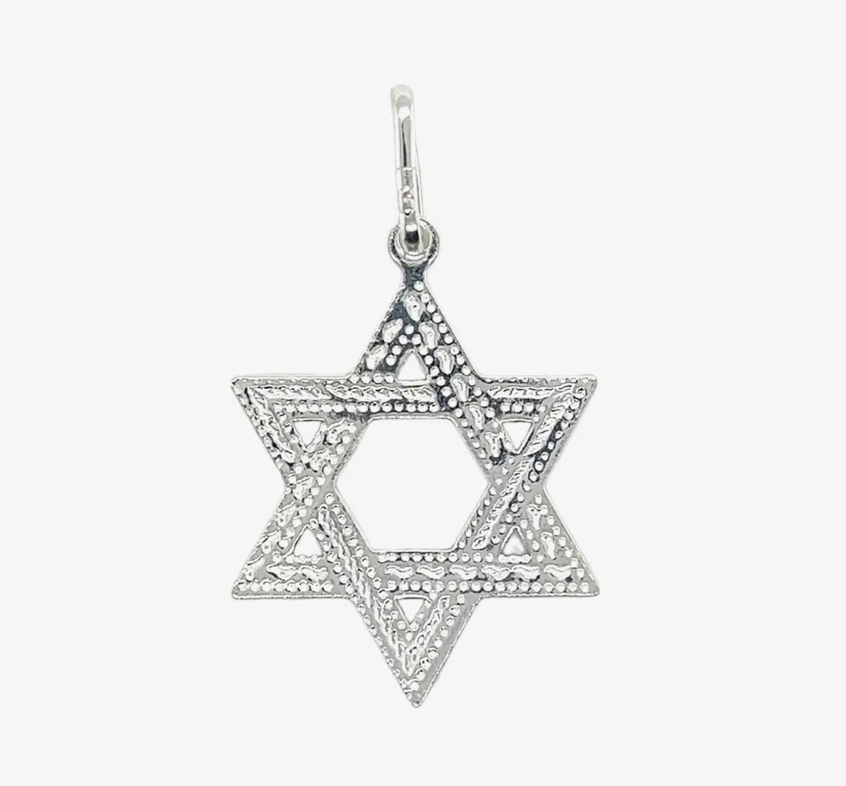 Etched sterling silver Star of David pendant on a figaro chain necklace | Judaica Square Lakewood (view 6)