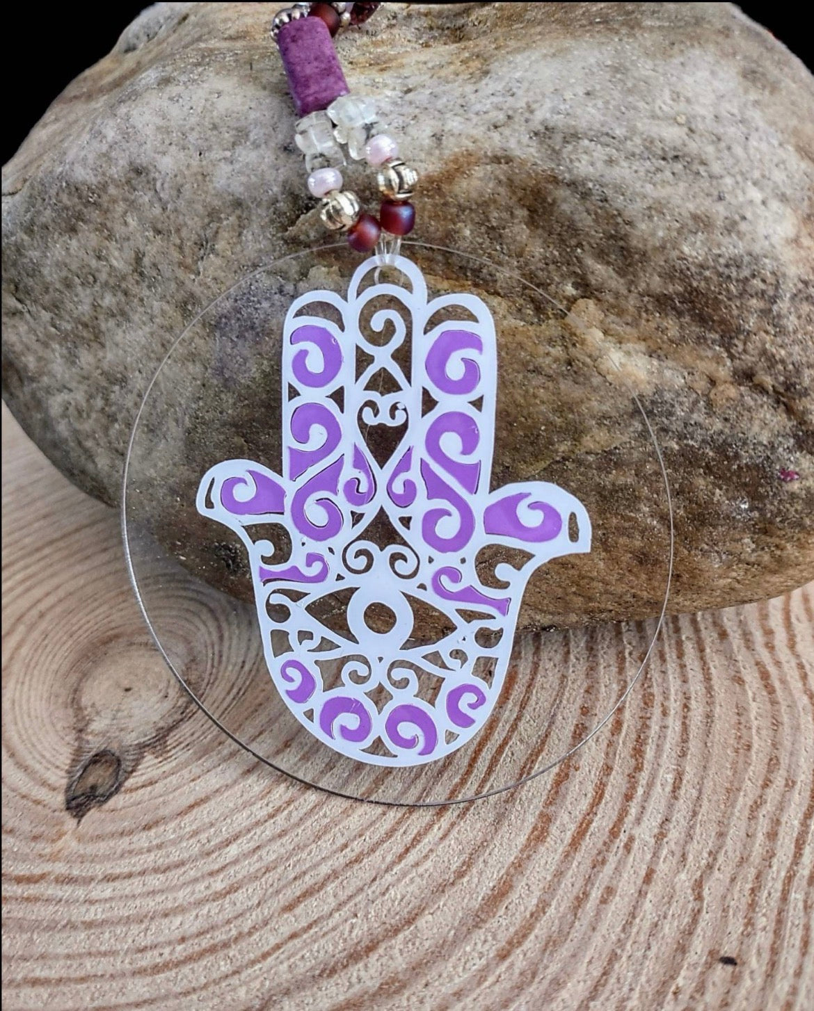 Hand painted wooden hamsa ornament with glitter evil eye and beads | Judaica Square Lakewood (view 9)
