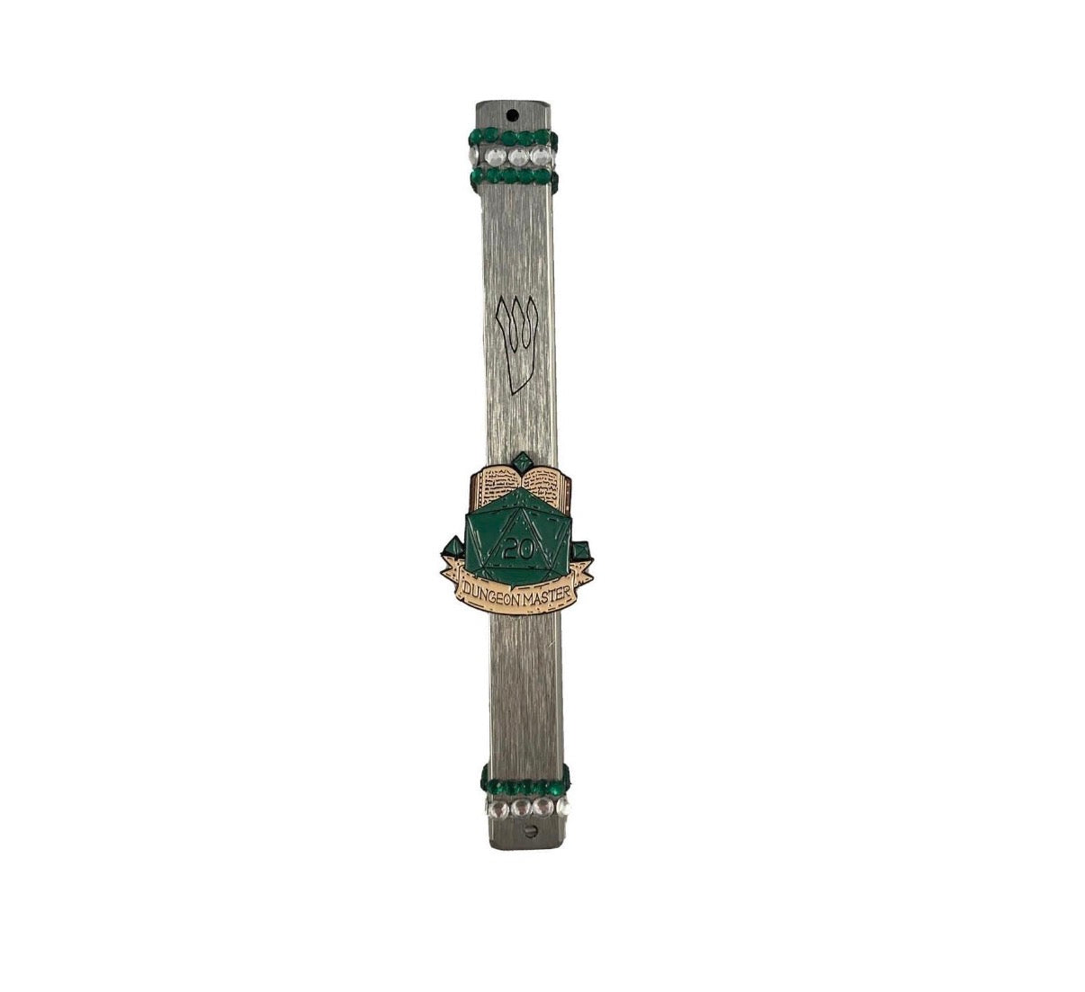 D20 dice mezuzah case — black wood case with Dungeons and Dragons die and rhinestones | Judaica Square Lakewood (view 7)