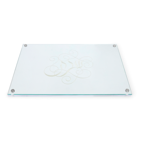 Acrylic challah board Style 1354 with flowing gold-tone Hebrew Shabbos lettering