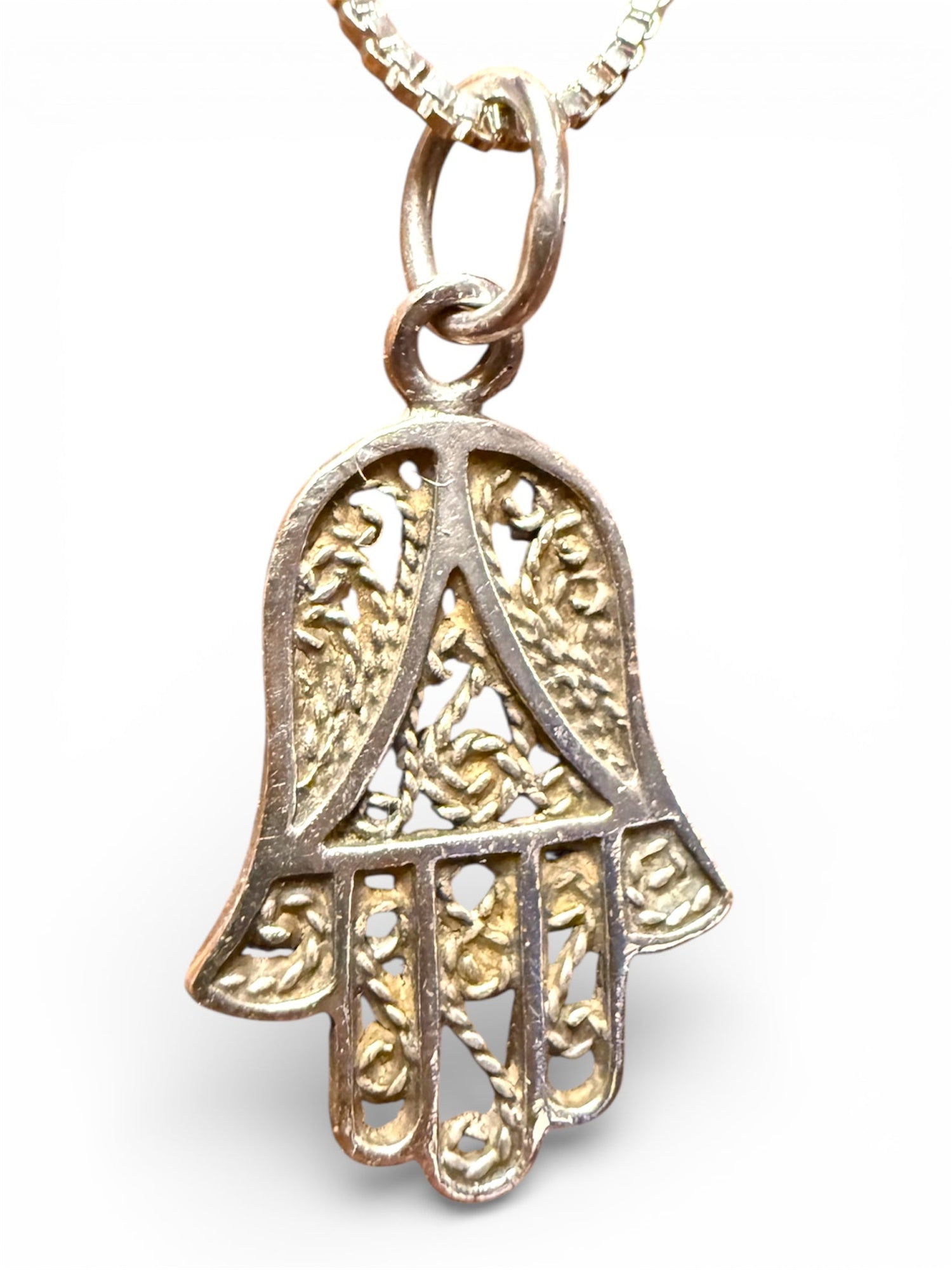 Vintage lacy filigree hamsa hand pendant in sterling silver | Judaica Square Lakewood (view 6)