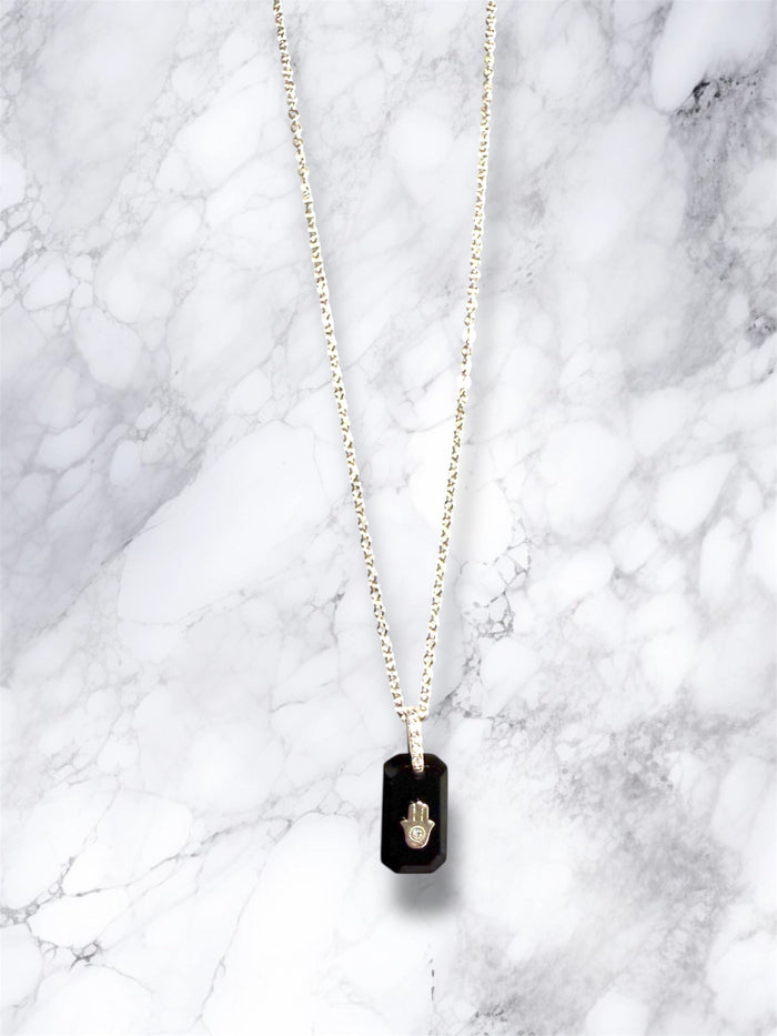 Black onyx hamsa necklace — sterling silver pendant with cubic zirconia | Judaica Square Lakewood