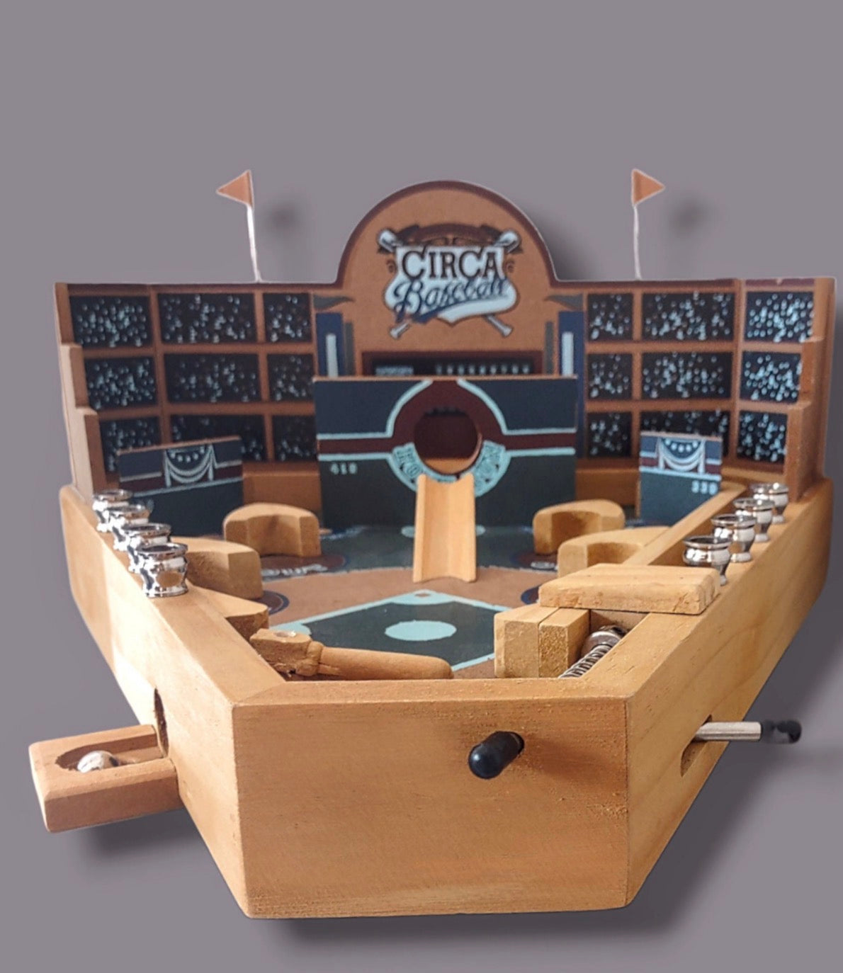 Pinball machine menorah — vintage game body with brass candle cups and silver marbles | Judaica Square Lakewood (view 4)