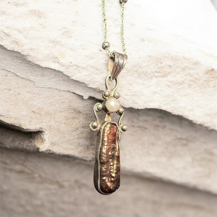 Vintage freshwater pearl pendant on a beaded sterling silver chain | Judaica Square Lakewood