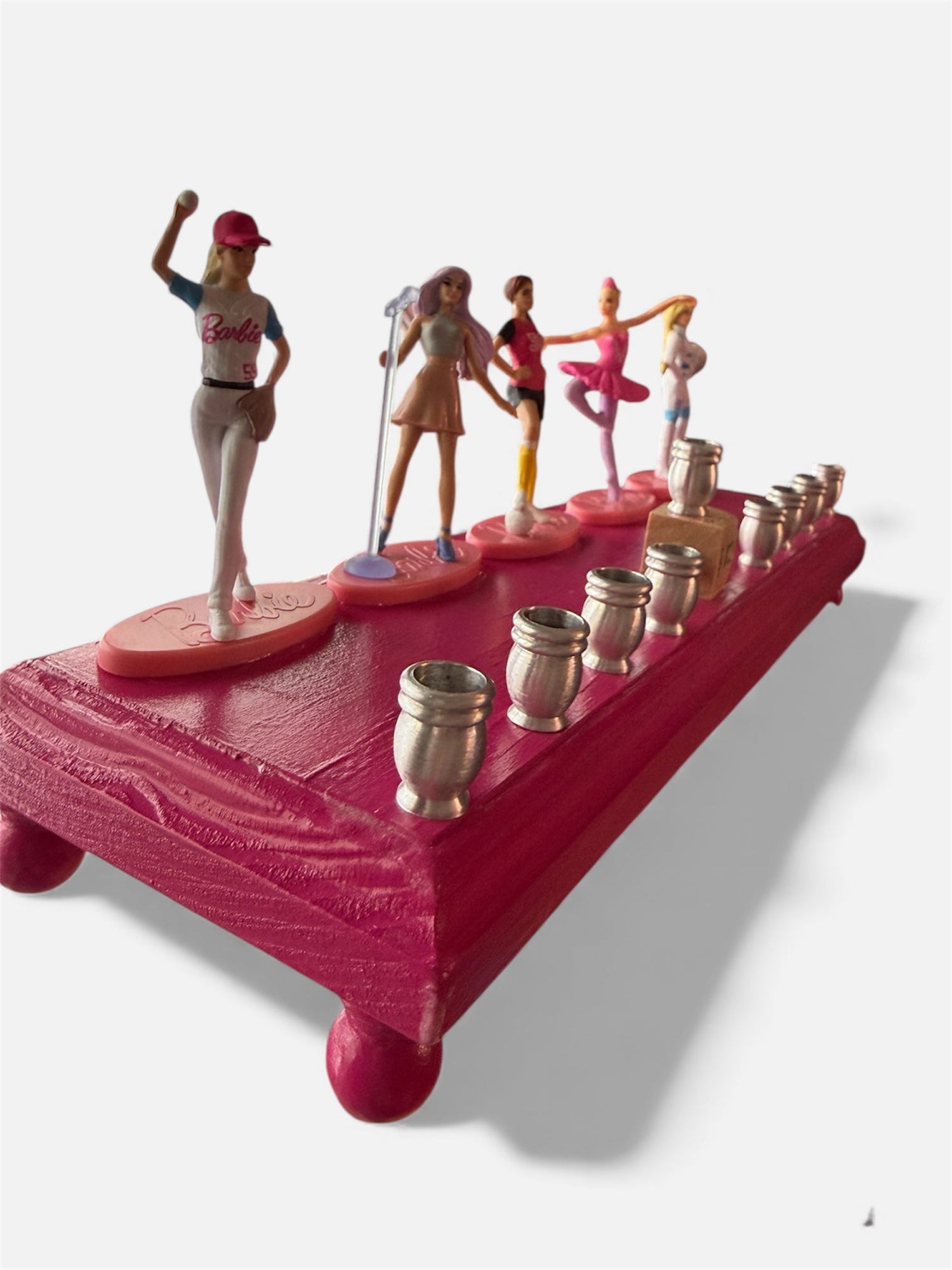 Barbie menorah — vintage Barbie career doll figures on painted wood plaques | Judaica Square Lakewood (view 10)