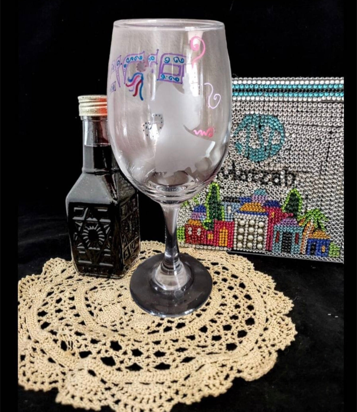 Miriam's cup — tall etched glass hand-painted for the Seder table | Judaica Square Lakewood (view 7)